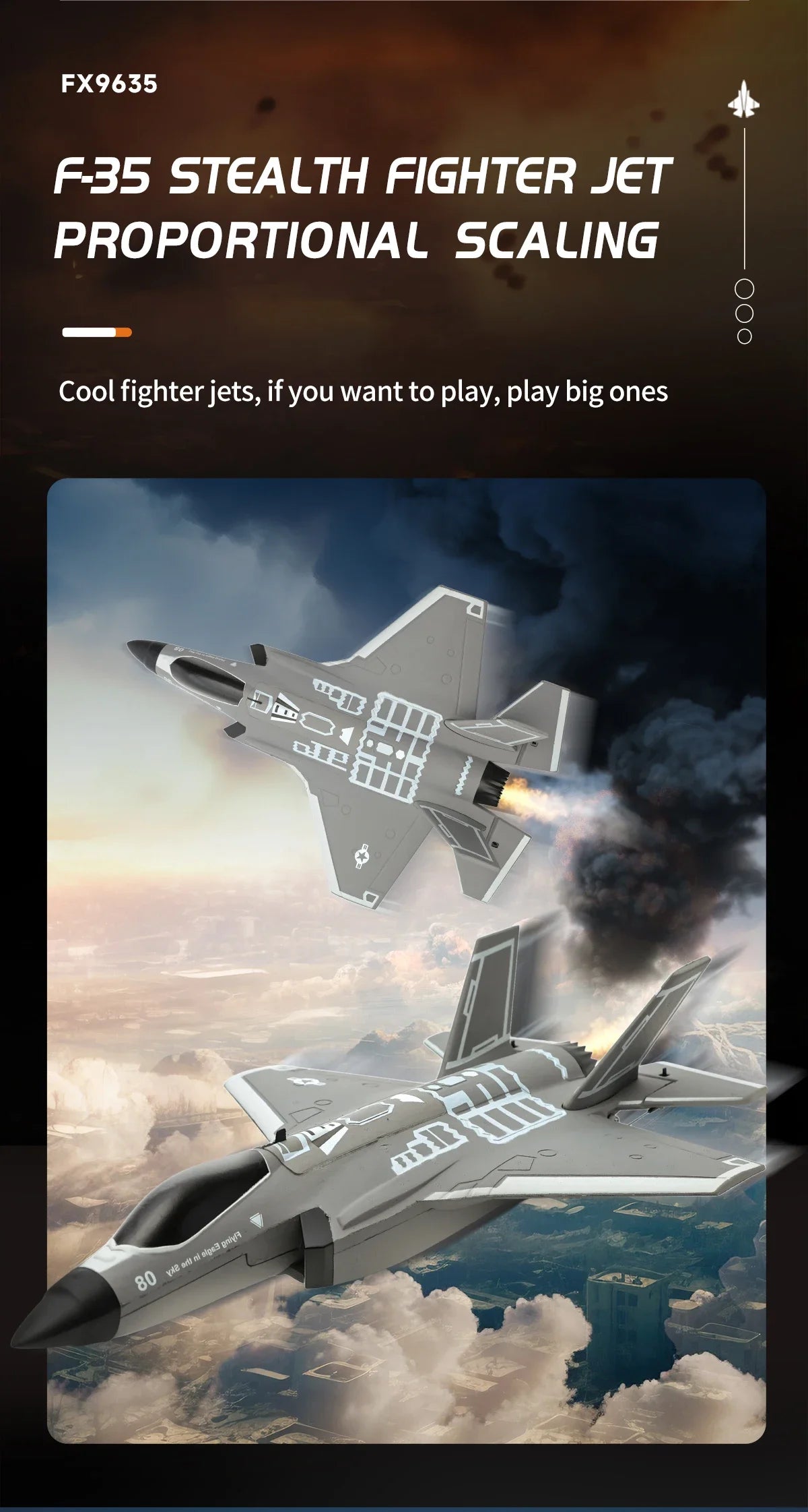 Avião RC F35 FX9635 – Jato 2.4G 4 Canais com Motor Brushless | Presente Ideal para Adultos e Jovens