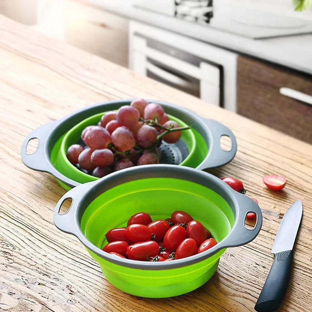 Escorredor Dobrável de Silicone para Frutas e Legumes – Cesto Multifuncional de Cozinha