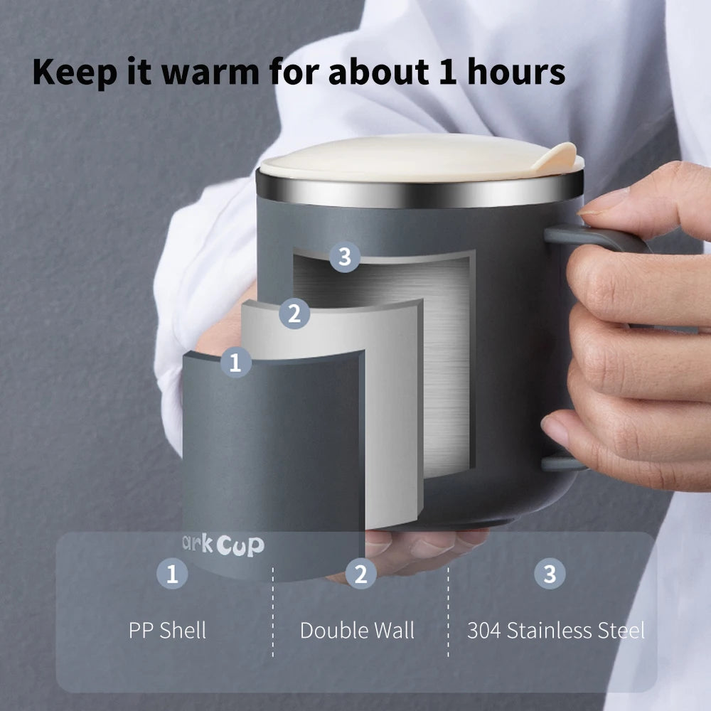 Caneca Térmica 400ml em Aço Inoxidável 304 – Portátil, com Tampa e Alça, Isolamento Térmico e Anti-Impacto