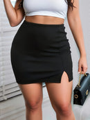 Minissaia justa plus size de cor sólida com fenda lateral