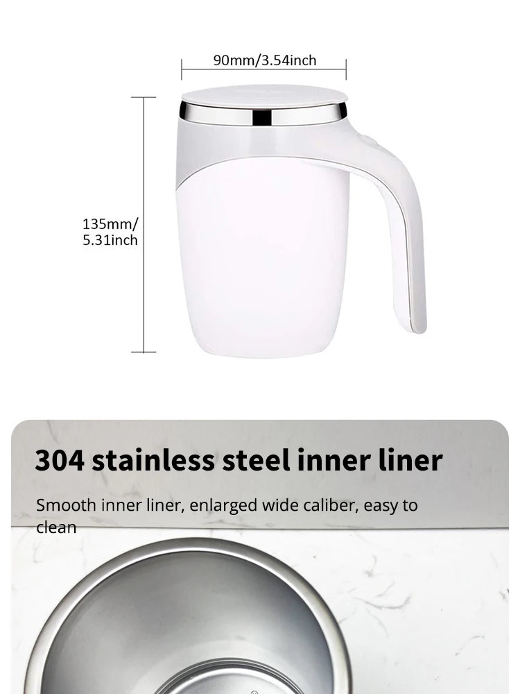 Caneca Misturadora Automática Elétrica Recarregável – Copo de Café Portátil em Aço Inoxidável com Sistema Magnético Giratório