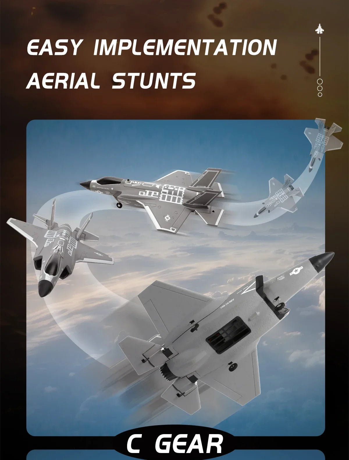 Avião RC F35 FX9635 – Jato 2.4G 4 Canais com Motor Brushless | Presente Ideal para Adultos e Jovens