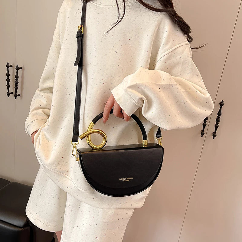 Bolsa Feminina Transversal Meia-Lua – Estilo Saddle em Couro PU, Design Elegante, 8 Cores Disponíveis