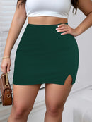 Minissaia justa plus size de cor sólida com fenda lateral