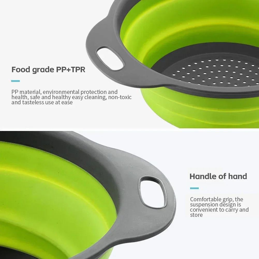 Escorredor Dobrável de Silicone para Frutas e Legumes – Cesto Multifuncional de Cozinha