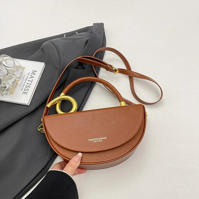 Bolsa Feminina Transversal Meia-Lua – Estilo Saddle em Couro PU, Design Elegante, 8 Cores Disponíveis