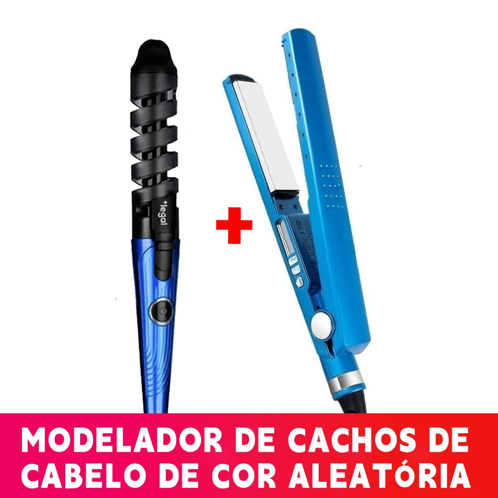 Kit Chapinha Profissional Titânio Bivolt 110V/220V com Escova Modeladora para Alisamento Rápido