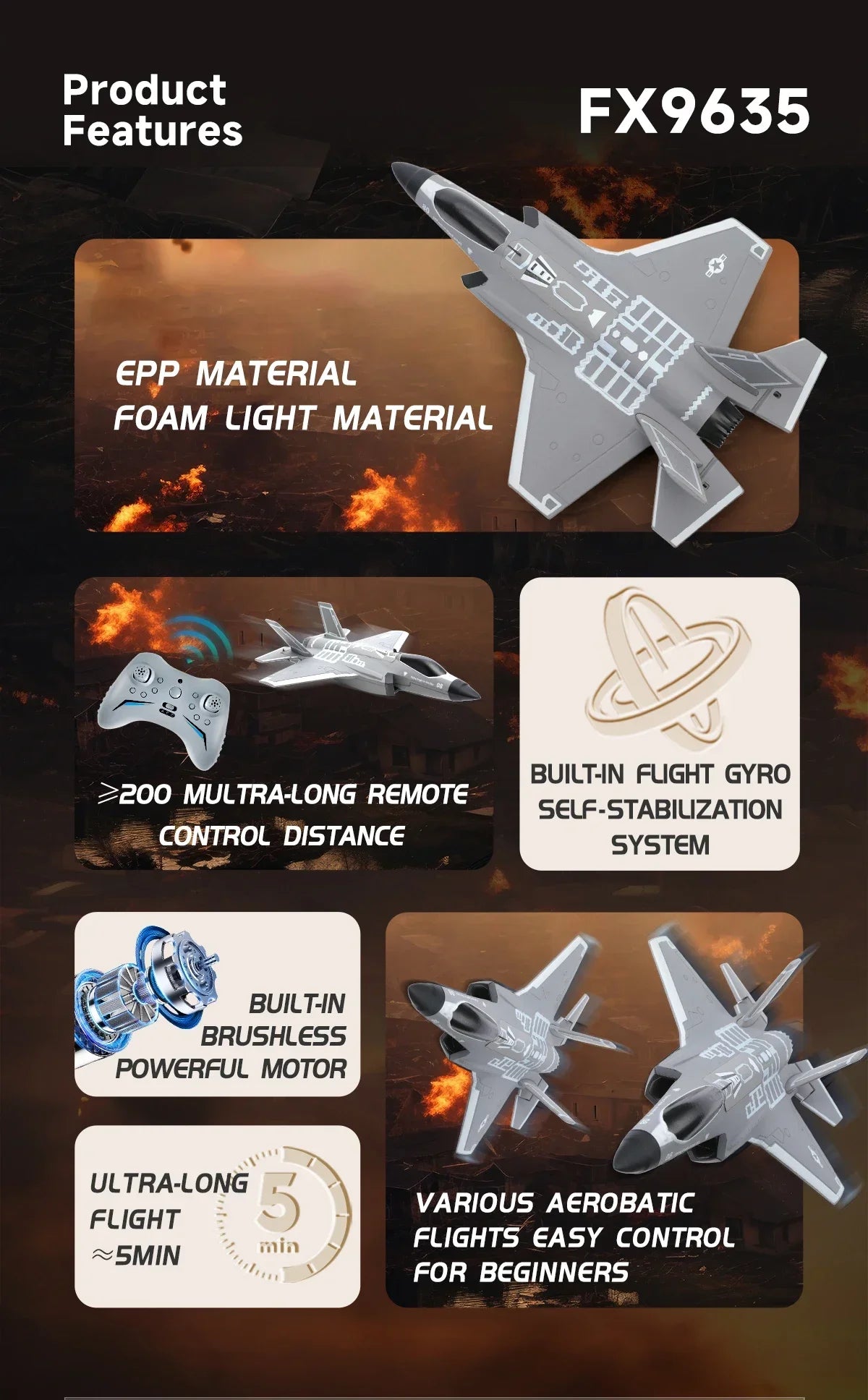 Avião RC F35 FX9635 – Jato 2.4G 4 Canais com Motor Brushless | Presente Ideal para Adultos e Jovens