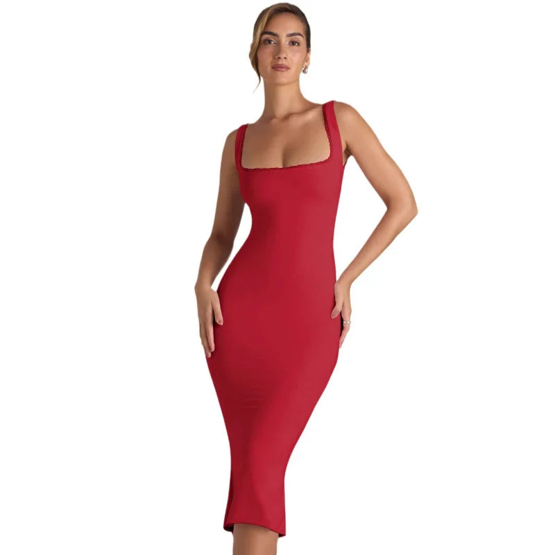 Vestido bodycon moderno e sexy com decote quadrado