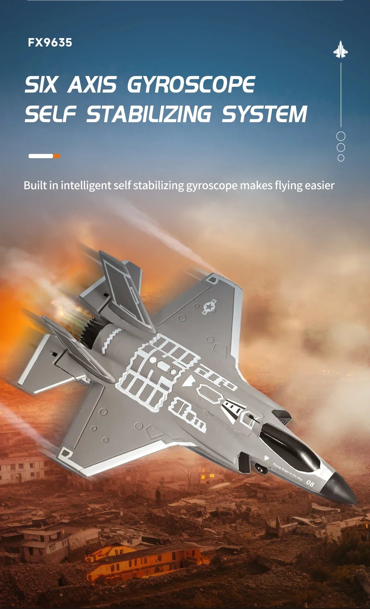 Avião RC F35 FX9635 – Jato 2.4G 4 Canais com Motor Brushless | Presente Ideal para Adultos e Jovens