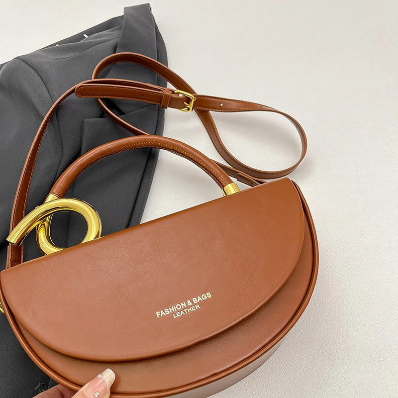 Bolsa Feminina Transversal Meia-Lua – Estilo Saddle em Couro PU, Design Elegante, 8 Cores Disponíveis