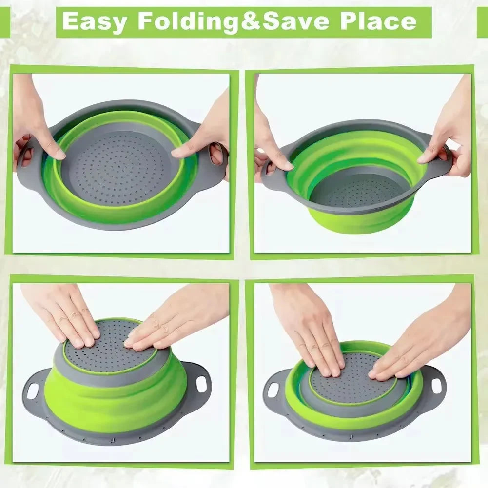 Escorredor Dobrável de Silicone para Frutas e Legumes – Cesto Multifuncional de Cozinha