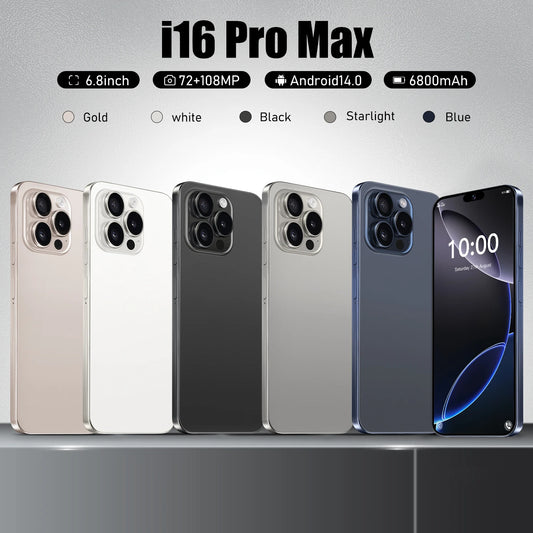I16 Pro Max 2026 Novo HOT 6,8 polegadas HD Edição Global Original Smart Dual Card Bateria 6800mAh Função de reconhecimento facial