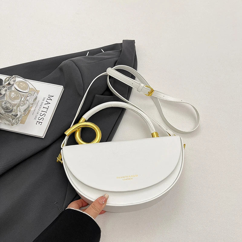 Bolsa Feminina Transversal Meia-Lua – Estilo Saddle em Couro PU, Design Elegante, 8 Cores Disponíveis