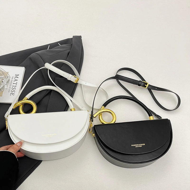 Bolsa Feminina Transversal Meia-Lua – Estilo Saddle em Couro PU, Design Elegante, 8 Cores Disponíveis