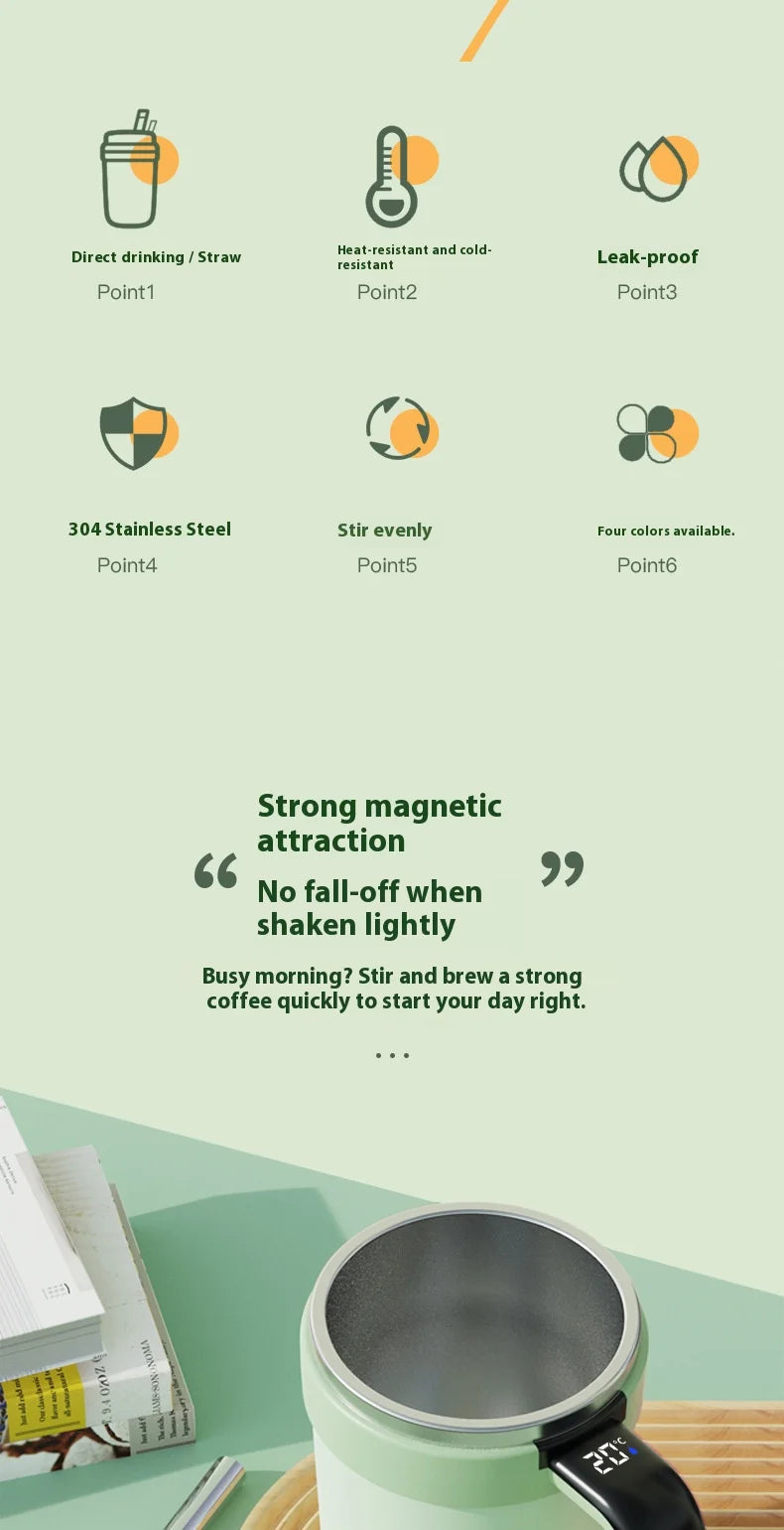 Caneca Inteligente com Medidor de Temperatura e Misturador Automático Magnético – Copo Elétrico Portátil para Café, Shake e Fitness