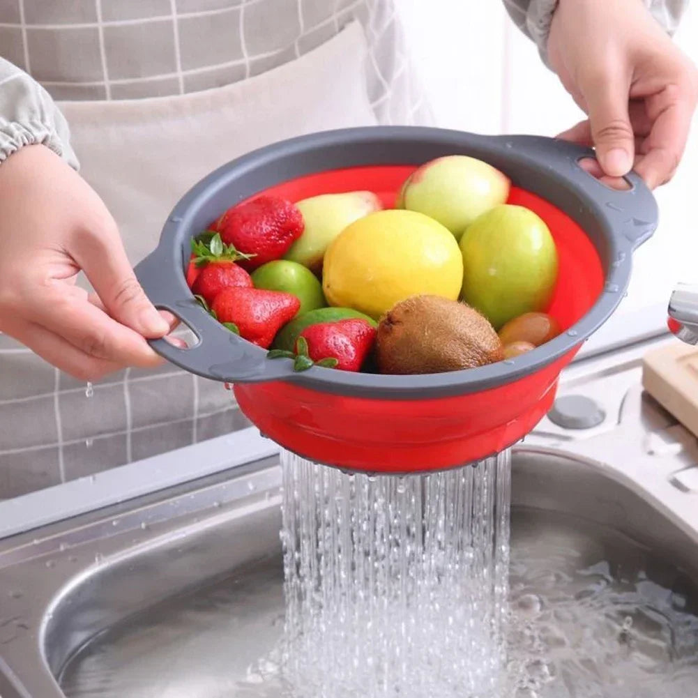Escorredor Dobrável de Silicone para Frutas e Legumes – Cesto Multifuncional de Cozinha