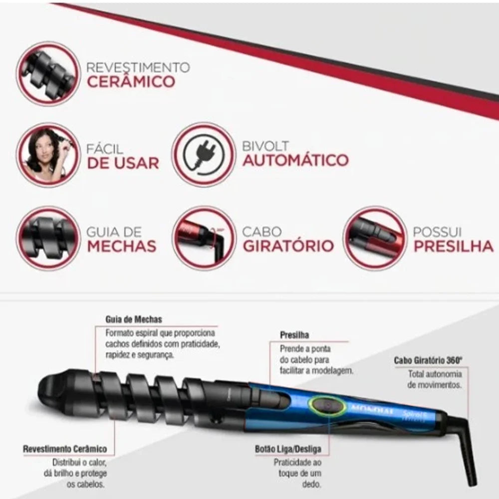 Kit Chapinha Profissional Titânio Bivolt 110V/220V com Escova Modeladora para Alisamento Rápido