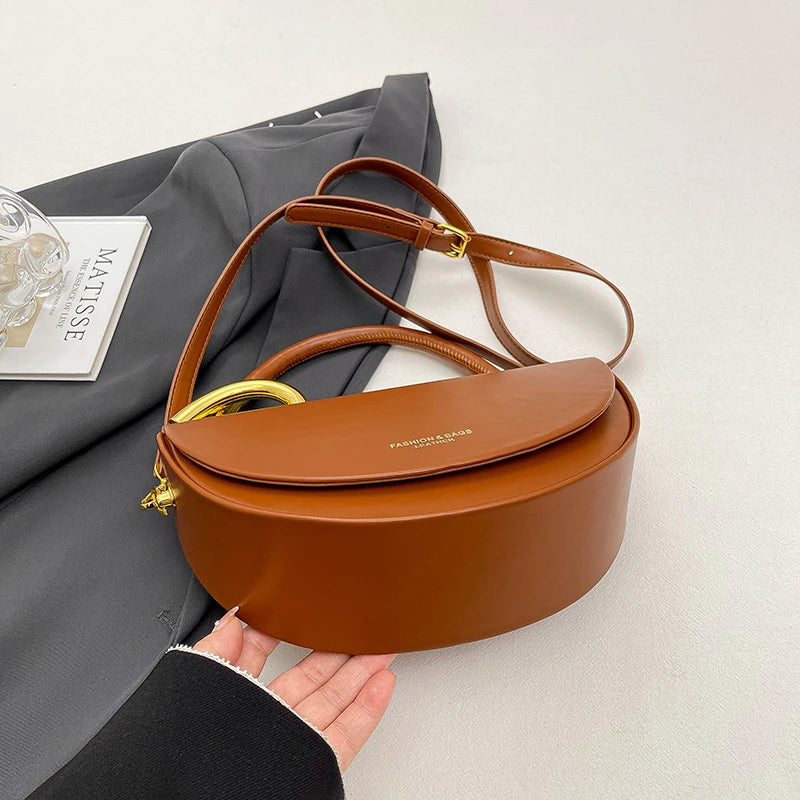Bolsa Feminina Transversal Meia-Lua – Estilo Saddle em Couro PU, Design Elegante, 8 Cores Disponíveis