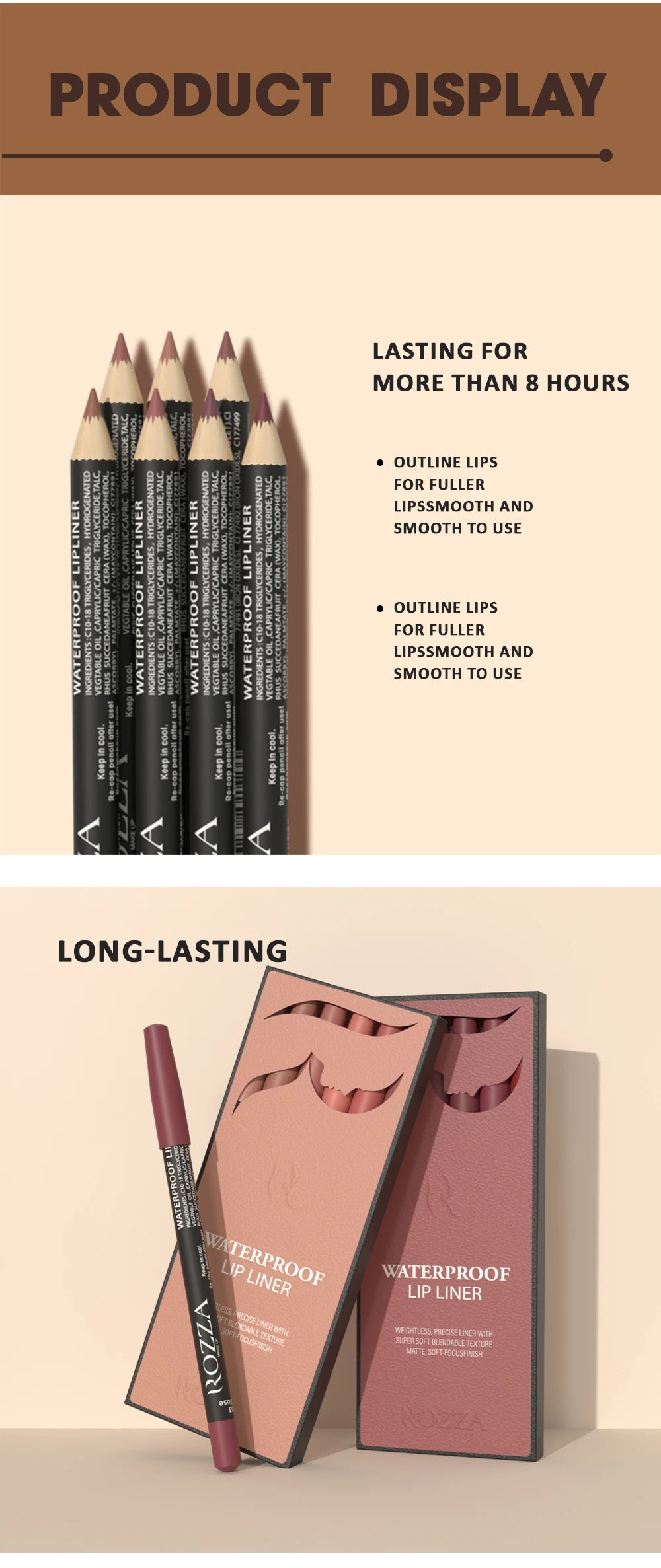 Kit Lápis de Contorno Labial Rozza Matte à Prova d’Água – Traço Preciso e Textura Suave