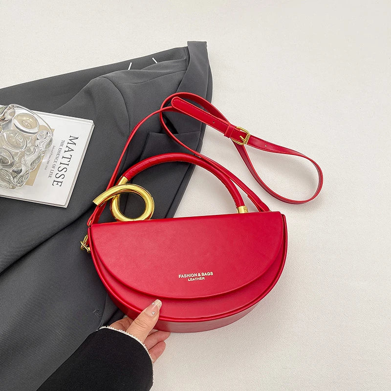 Bolsa Feminina Transversal Meia-Lua – Estilo Saddle em Couro PU, Design Elegante, 8 Cores Disponíveis