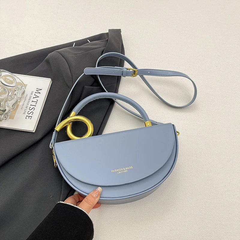Bolsa Feminina Transversal Meia-Lua – Estilo Saddle em Couro PU, Design Elegante, 8 Cores Disponíveis