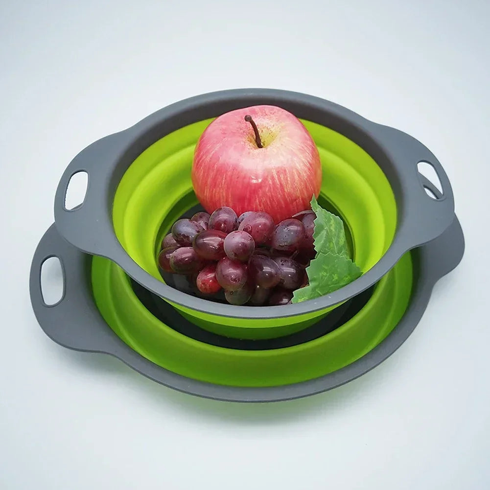 Escorredor Dobrável de Silicone para Frutas e Legumes – Cesto Multifuncional de Cozinha