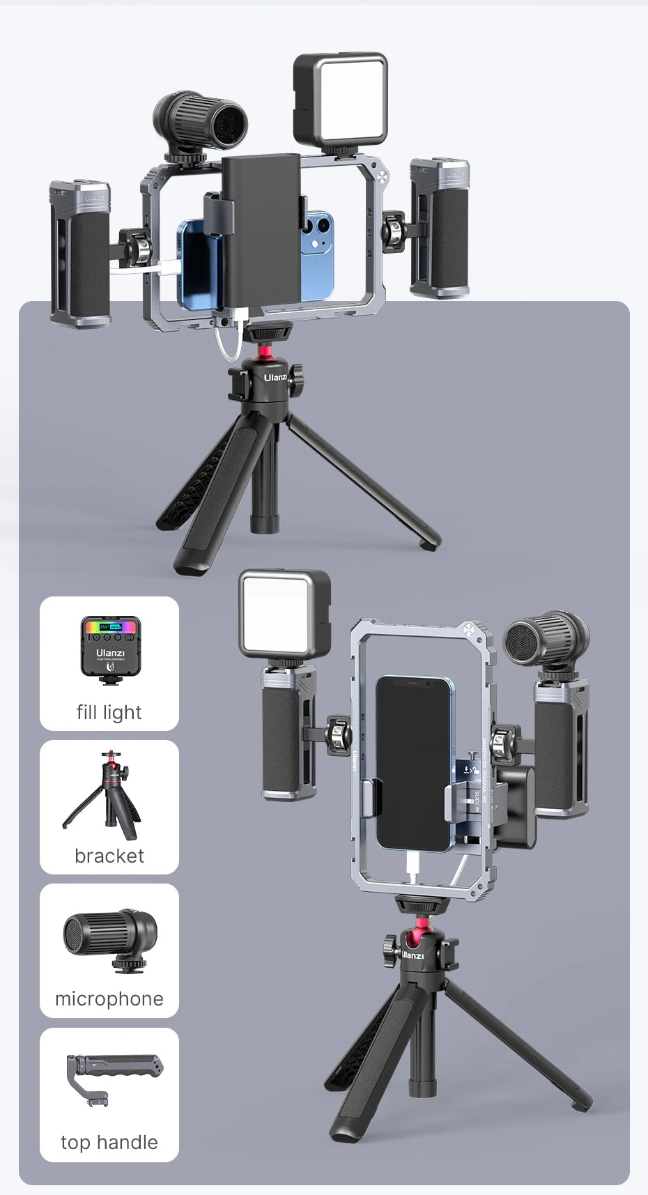 Ulanzi Rig Universal para Smartphone – Suporte com Dupla Empunhadura para Vlog, Vídeos e Fotografia (iPhone e Android)