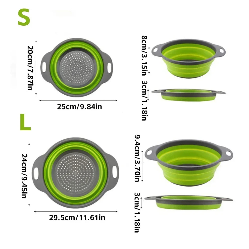 Escorredor Dobrável de Silicone para Frutas e Legumes – Cesto Multifuncional de Cozinha