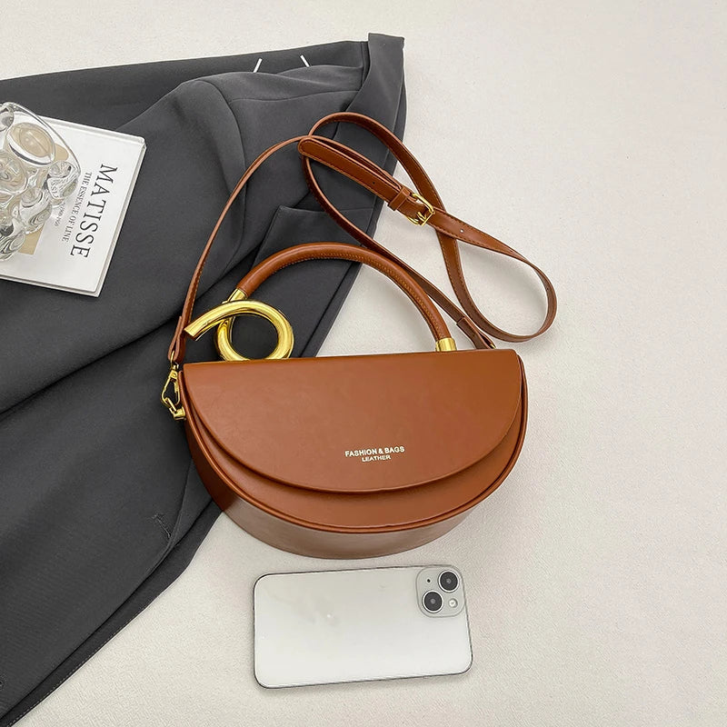 Bolsa Feminina Transversal Meia-Lua – Estilo Saddle em Couro PU, Design Elegante, 8 Cores Disponíveis