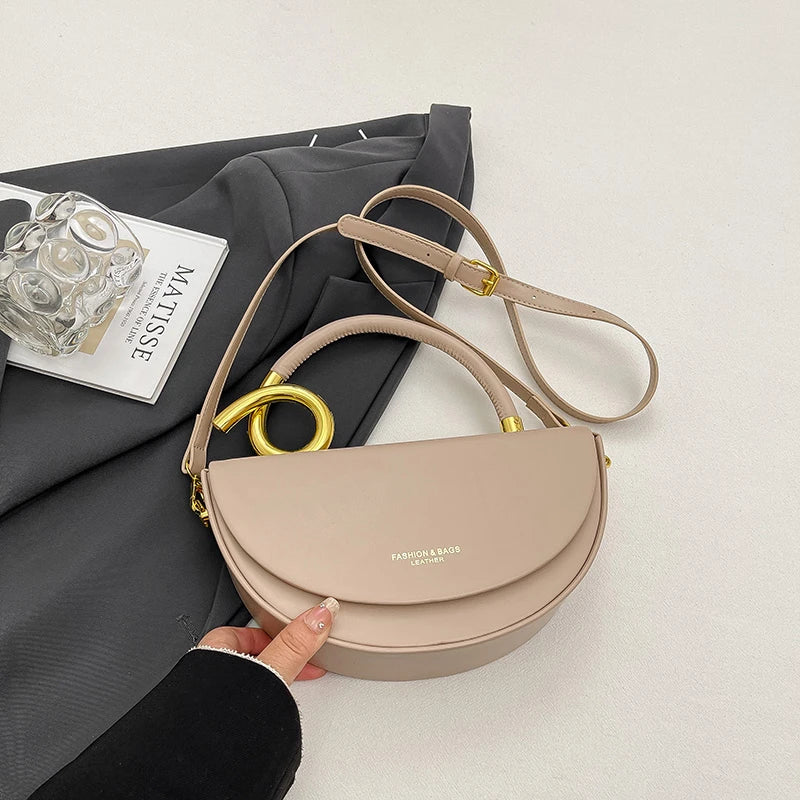 Bolsa Feminina Transversal Meia-Lua – Estilo Saddle em Couro PU, Design Elegante, 8 Cores Disponíveis