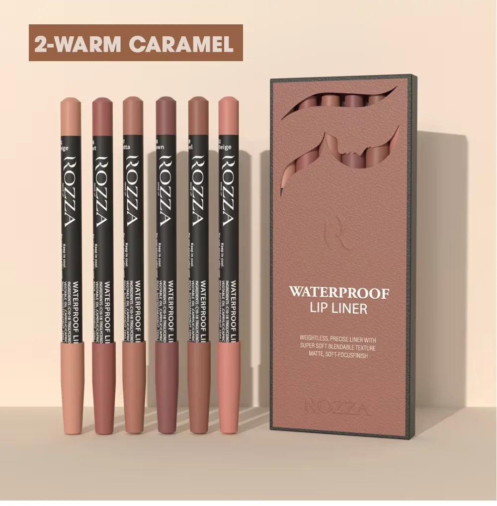 Kit Lápis de Contorno Labial Rozza Matte à Prova d’Água – Traço Preciso e Textura Suave