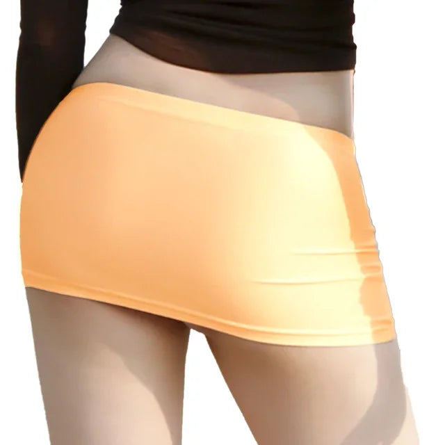 Minissaia feminina transparente de cintura baixa com cós elástico