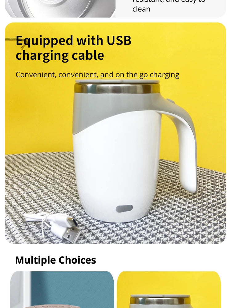 Caneca Misturadora Automática Elétrica Recarregável – Copo de Café Portátil em Aço Inoxidável com Sistema Magnético Giratório