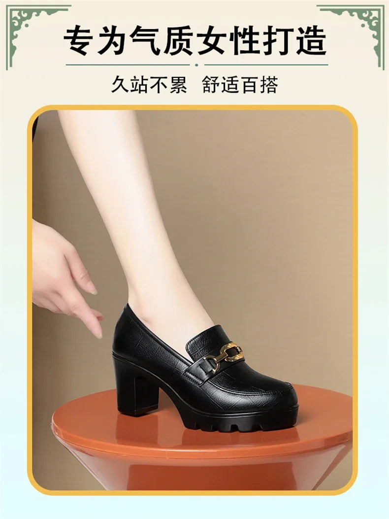 Sapato Feminino de Salto Alto Grosso em Couro Sintético – Conforto e Elegância para Trabalho