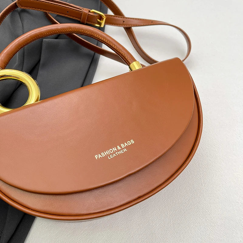 Bolsa Feminina Transversal Meia-Lua – Estilo Saddle em Couro PU, Design Elegante, 8 Cores Disponíveis