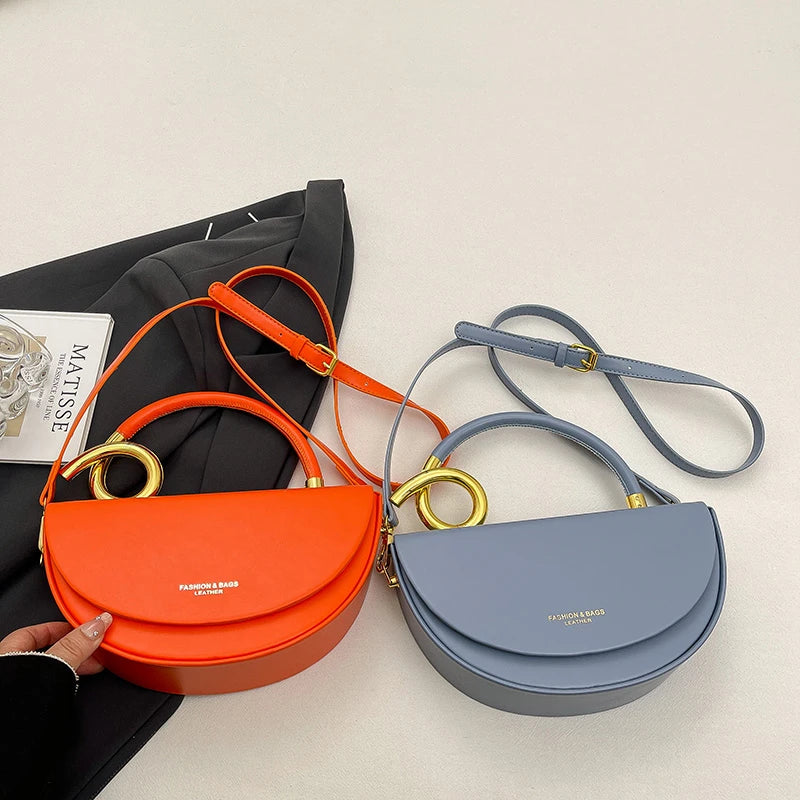 Bolsa Feminina Transversal Meia-Lua – Estilo Saddle em Couro PU, Design Elegante, 8 Cores Disponíveis