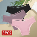 3 Calcinhas femininas de algodão, sexy, cintura baixa, renda, calcinha, macia, respirável, lingerie feminina íntima.