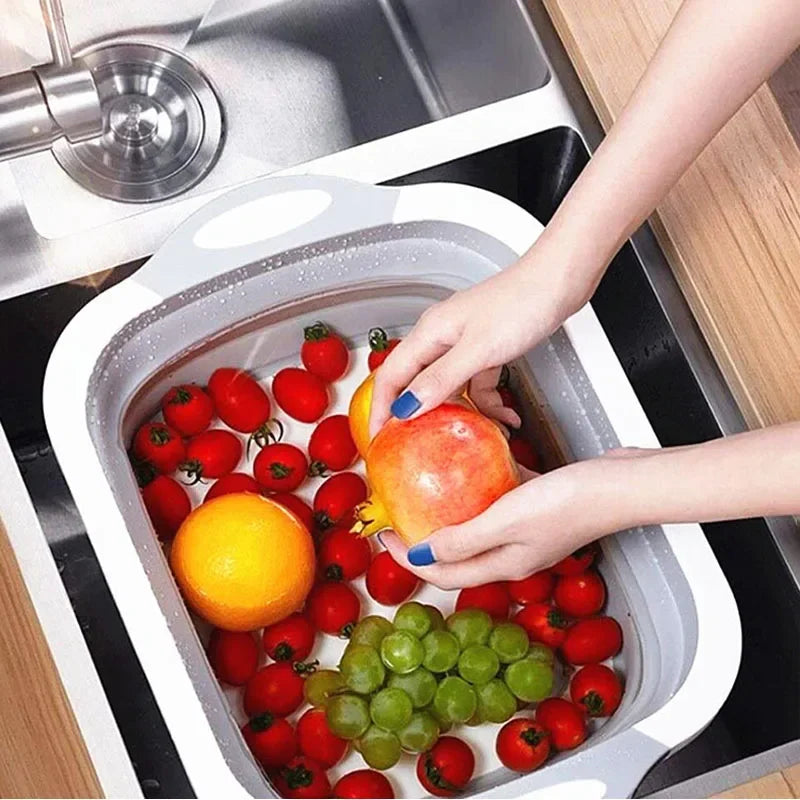 Tábua de Corte Dobrável 3 em 1 com Escorredor – Multifuncional para Cozinha