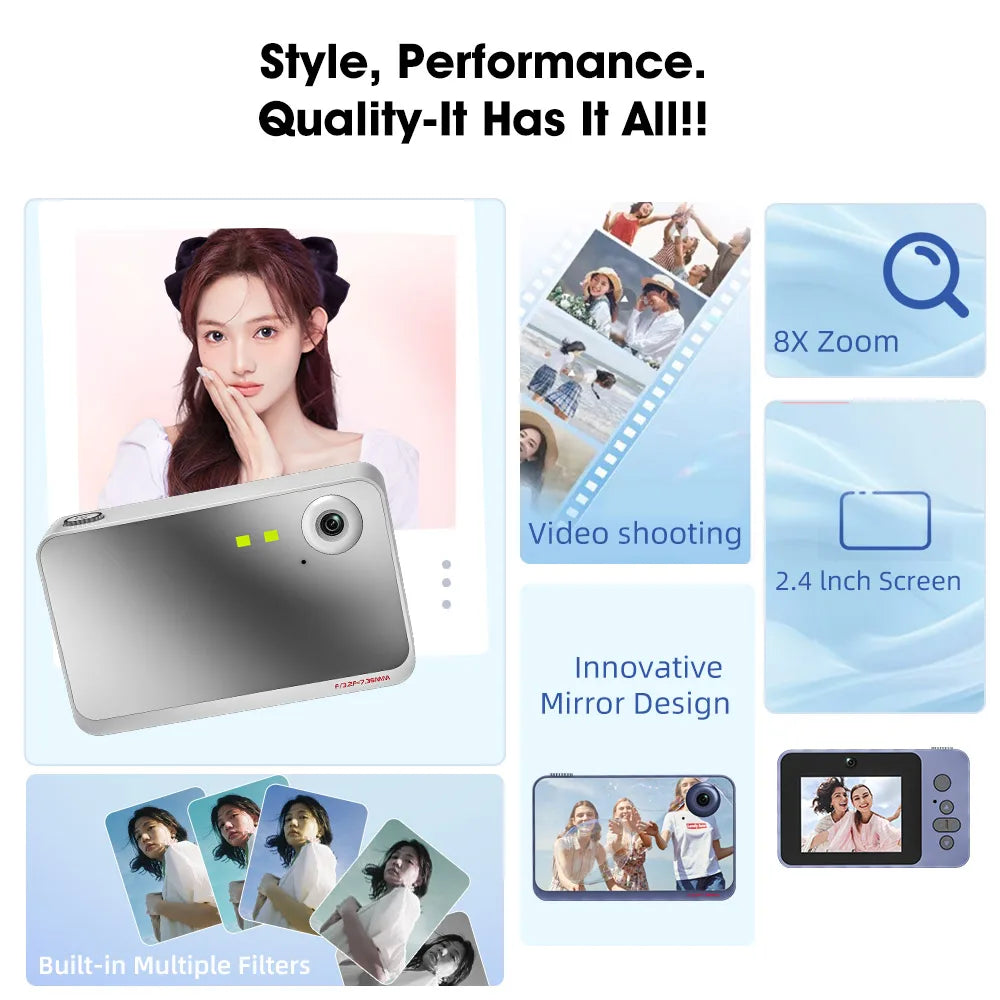 Câmera Digital 4K para Selfie e Vlog – Zoom 8X, Full HD 1080p, Mini Retro CCD, Ideal para Viagens e Estudantes