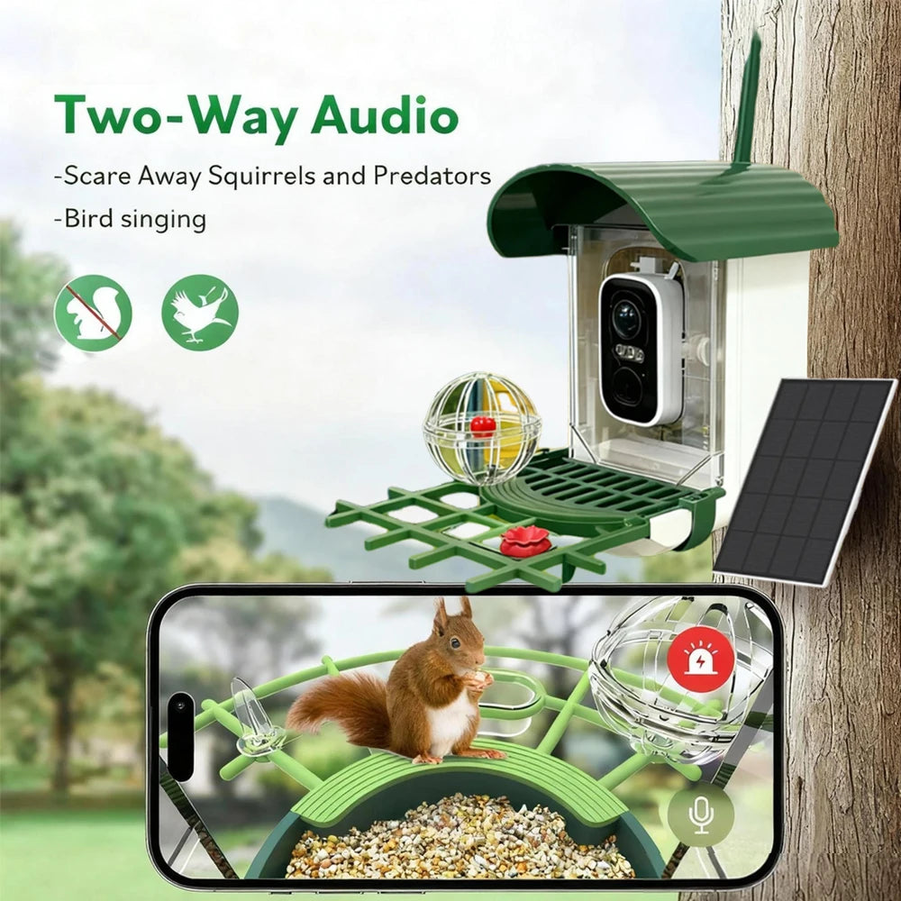 Câmera Solar 5MP WiFi para Comedouro de Pássaros com Visão Noturna HD e Alertas