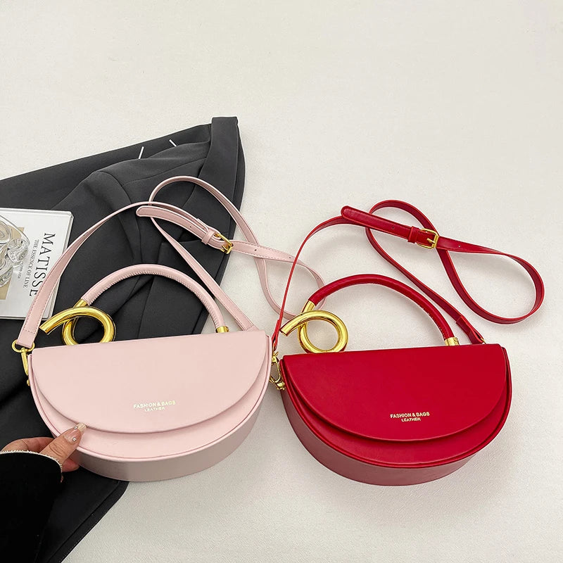 Bolsa Feminina Transversal Meia-Lua – Estilo Saddle em Couro PU, Design Elegante, 8 Cores Disponíveis