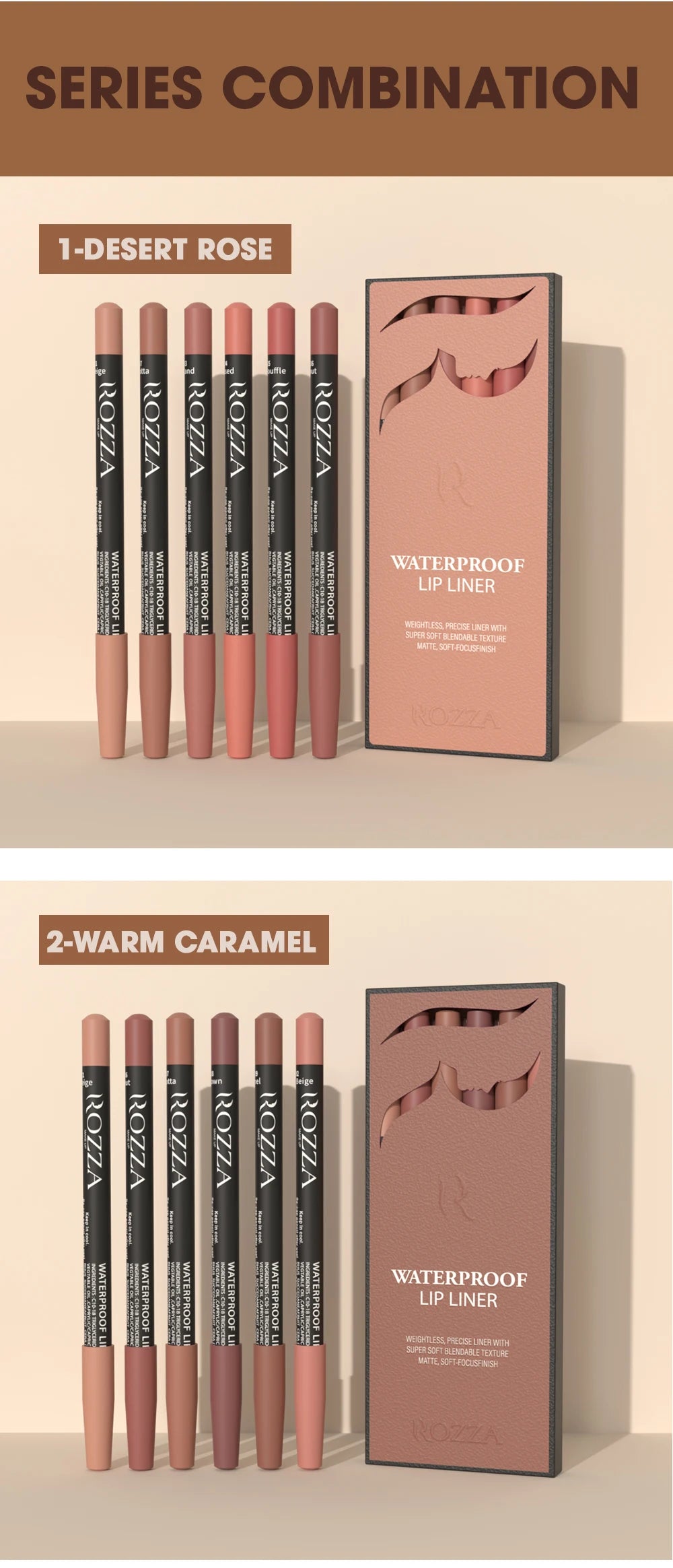 Kit Lápis de Contorno Labial Rozza Matte à Prova d’Água – Traço Preciso e Textura Suave
