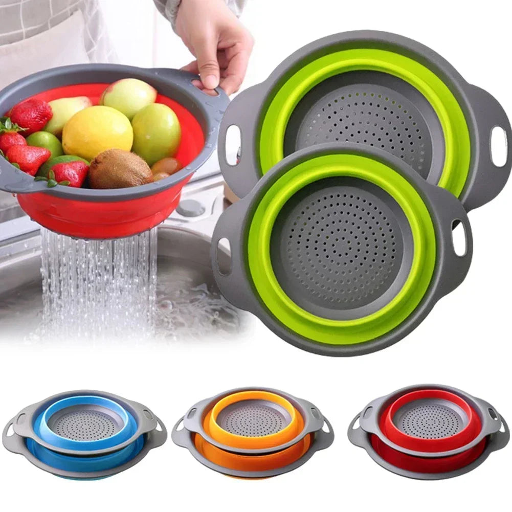 Escorredor Dobrável de Silicone para Frutas e Legumes – Cesto Multifuncional de Cozinha