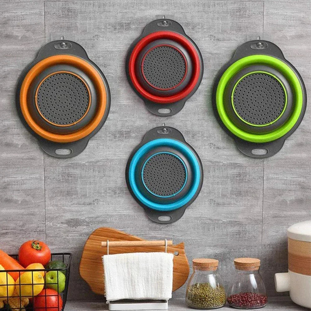 Escorredor Dobrável de Silicone para Frutas e Legumes – Cesto Multifuncional de Cozinha