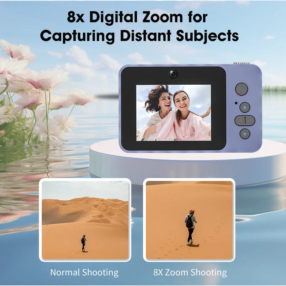 Câmera Digital 4K para Selfie e Vlog – Zoom 8X, Full HD 1080p, Mini Retro CCD, Ideal para Viagens e Estudantes