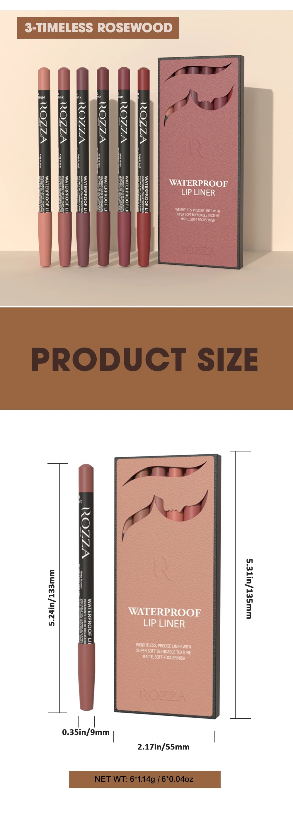 Kit Lápis de Contorno Labial Rozza Matte à Prova d’Água – Traço Preciso e Textura Suave