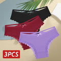 3 Calcinhas femininas de algodão, sexy, cintura baixa, renda, calcinha, macia, respirável, lingerie feminina íntima.