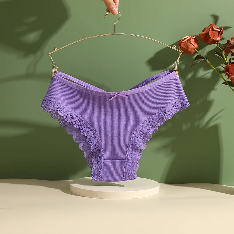 3 Calcinhas femininas de algodão, sexy, cintura baixa, renda, calcinha, macia, respirável, lingerie feminina íntima.