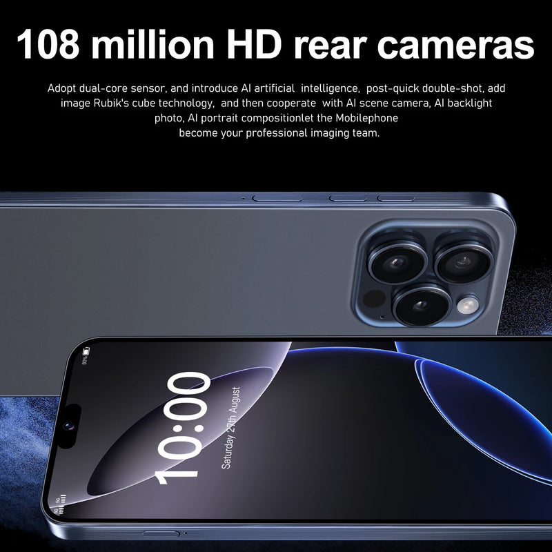 I16 Pro Max 2026 Novo HOT 6,8 polegadas HD Edição Global Original Smart Dual Card Bateria 6800mAh Função de reconhecimento facial
